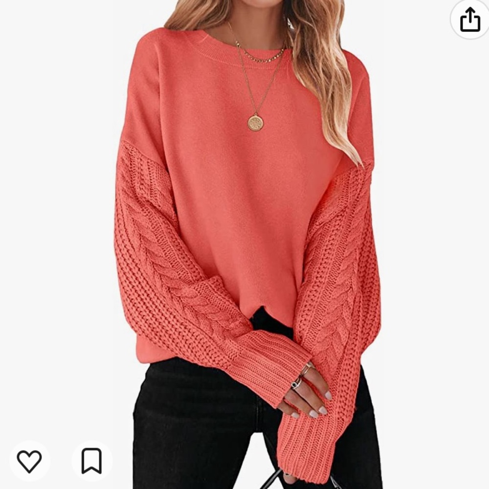 NWT ZESICA Long Sleeve Chunky Cable Knit Casual Oversized Pullover Coral Small